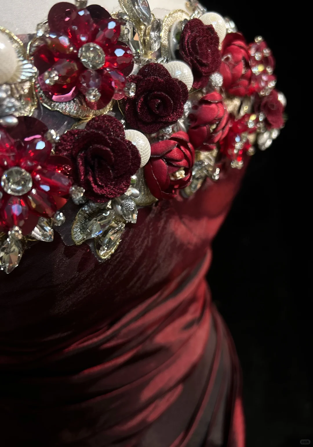 Vintage A Line Strapless 3D Flower Burgundy Satin Prom Dress Party Dress DP2771