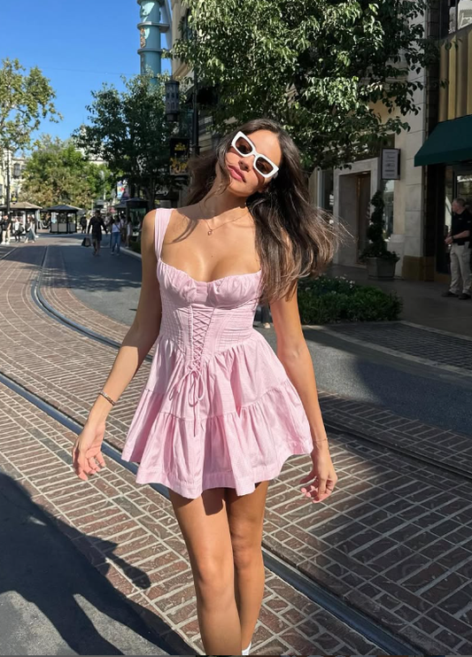 Cute A Line Straps Pink Satin Short Homecoming Dress Outfits DP1334