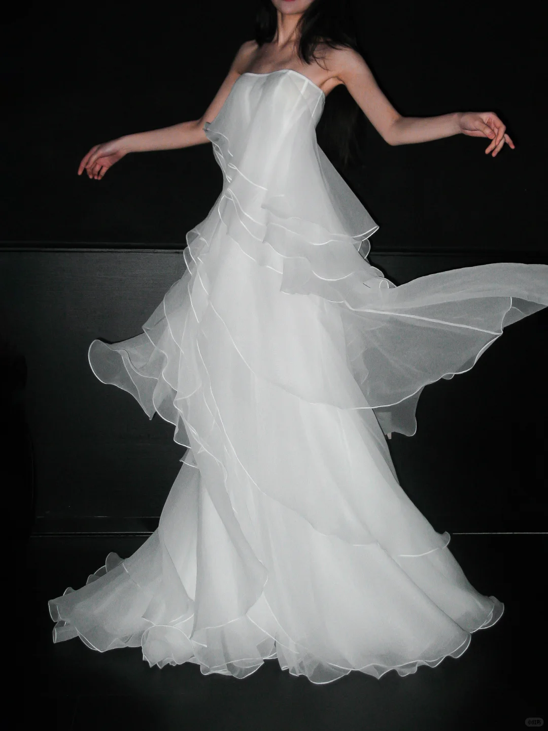 Dreamy A Line Strapless White Layered Organza Wedding Dress DP5303