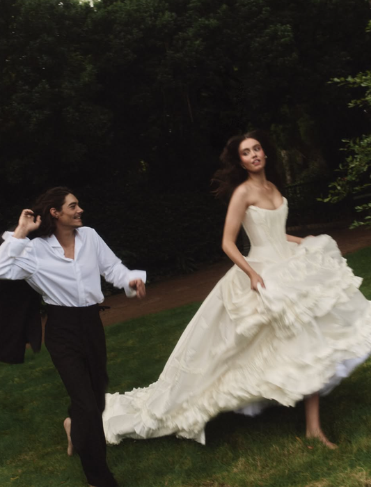 Stunning Ball Gown Strapless Corset White Satin Long Train Wedding Dress DP5827