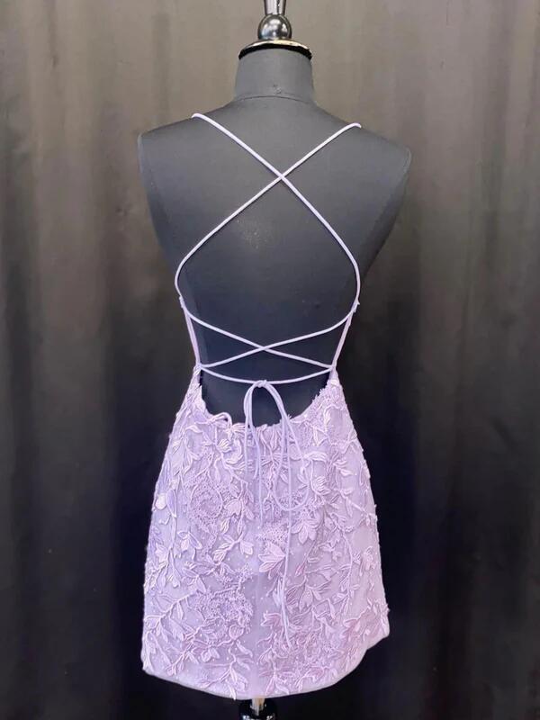 Simple Purple Lace Short Prom Dress Homecoming Dress DP440