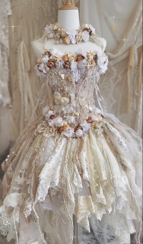 Light Brown A Line Strapless Floral Beaded Lace Short Prom Dress 16th Birthday Dress DP3768