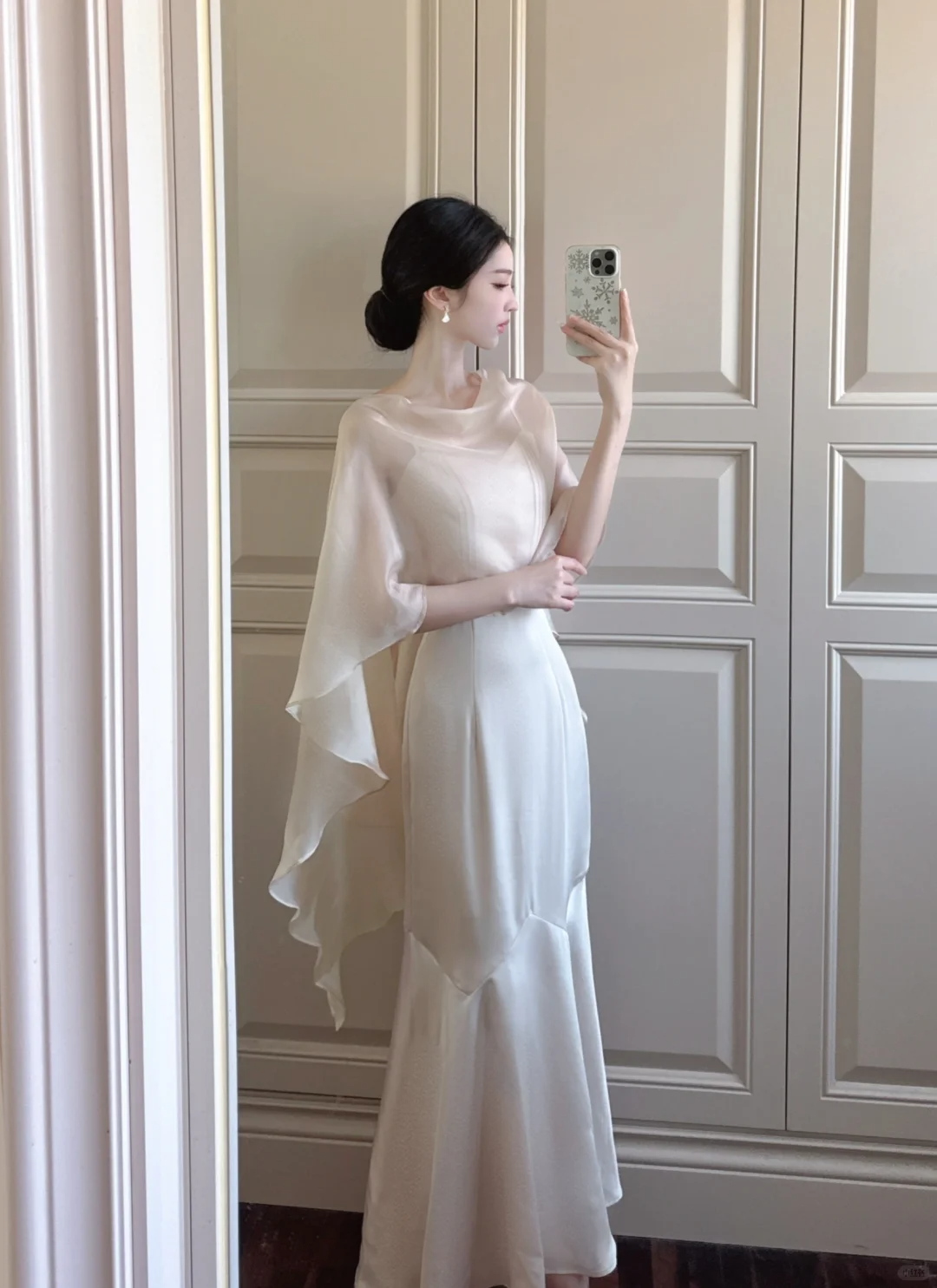 Gentle Apricot Mermaid Chiffon Satin Long Prom Dress Outfits DP4617