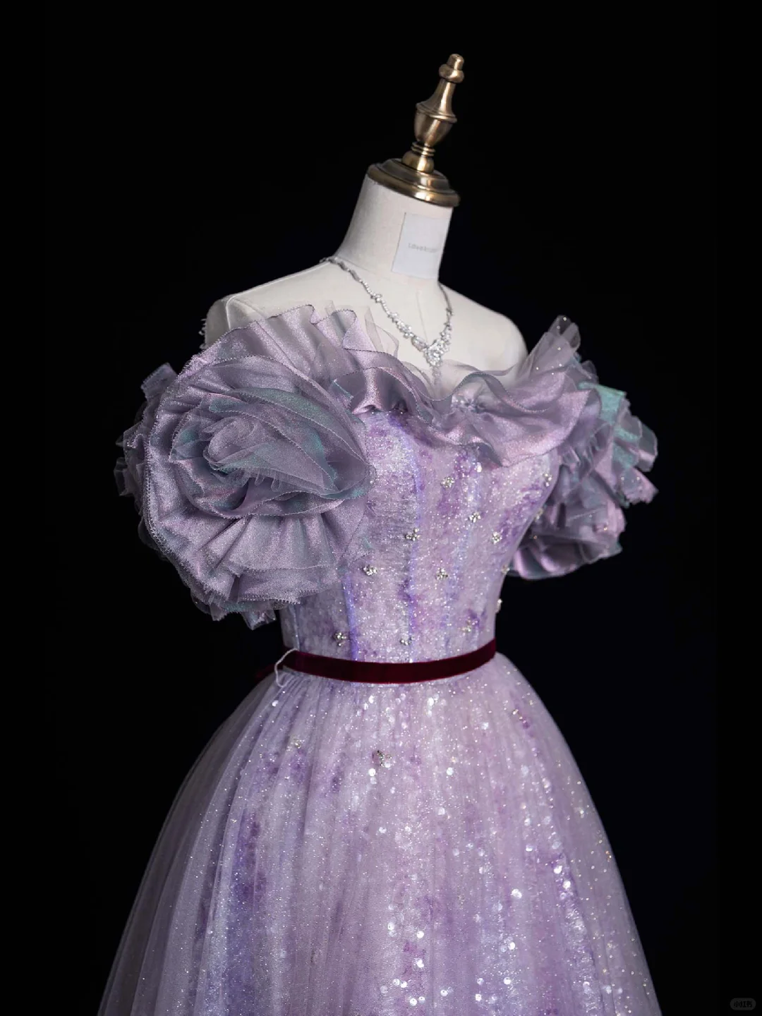 Stunning A Line Off the Shoulder Purple Sequin Tulle Party Dress Birthday Dresses DP2355