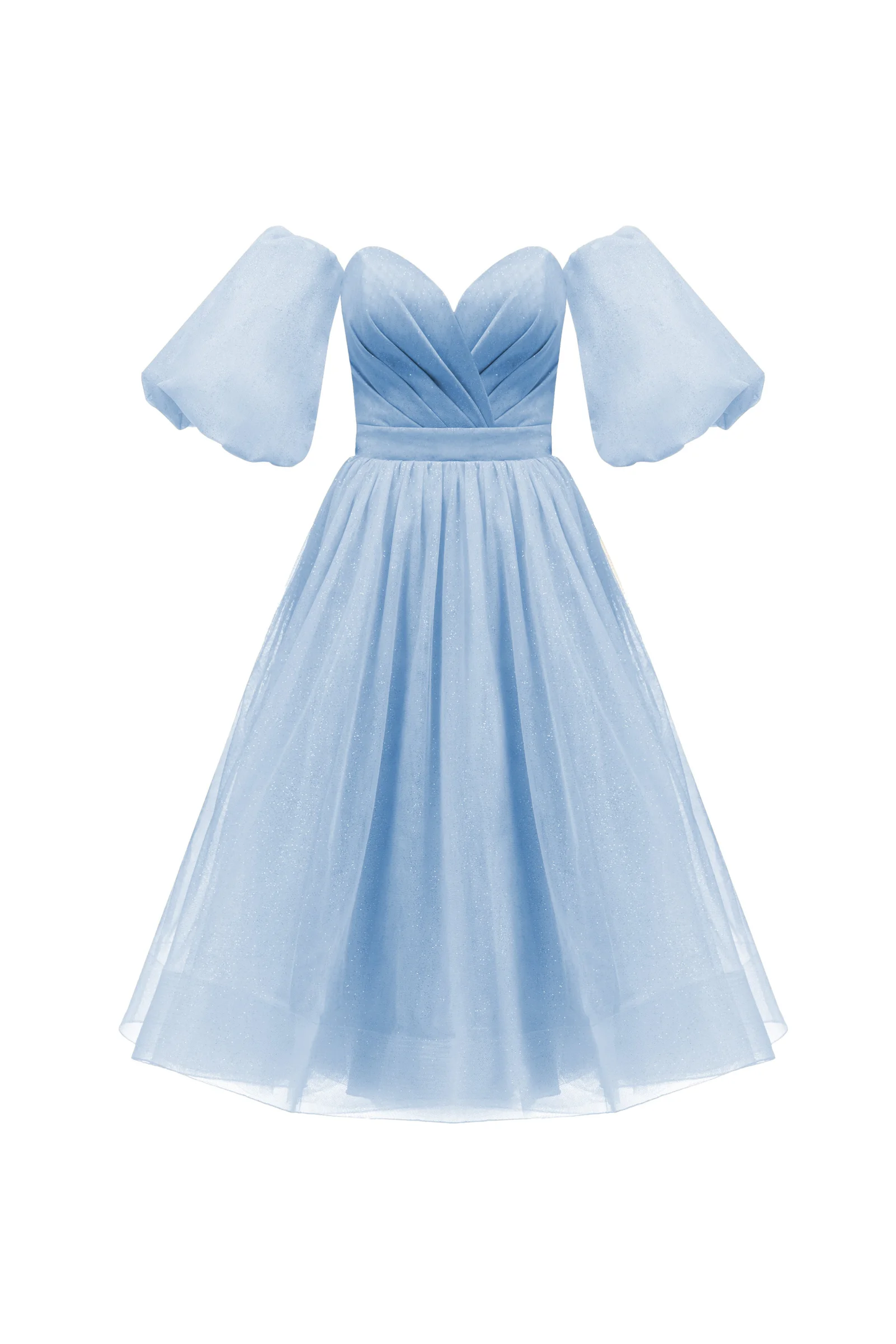 Shiny Ball Gown Puff Light Blue Sequin Short Prom Dress Homecoming Dress with Slit DP3937