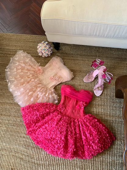 Hot Pink A Line Lace Floral Tulle Short Prom Dress Homecoming Dress DP6387