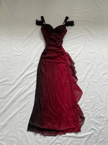 Elegant Straps Ombre Burgundy Chiffon Long Prom Dress Evening Dress DP717