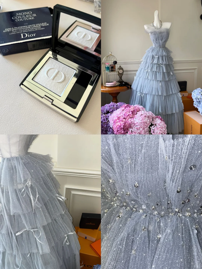 Stunning Dazzling A Line Strapless Layered Sequin Tulle Long Prom Dress Party Evening Dress DP5341