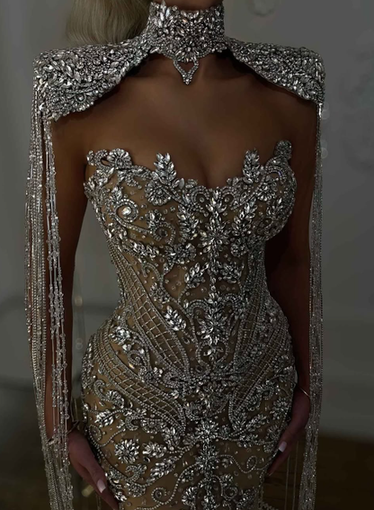 Shiny Mermaid Sweetheart Neck Exquisite Rhinestone Long Prom Dresses DP4625