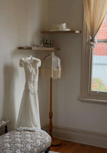 Vintage A Line V Neck Ivory Pleated Chiffon Prom Dress Wedding Dress DP7698