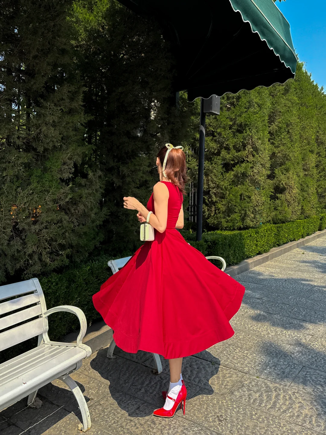 Charming Red A Line Round Neck Satin Tea Length Prom Dress Homecoming Dress DP3755