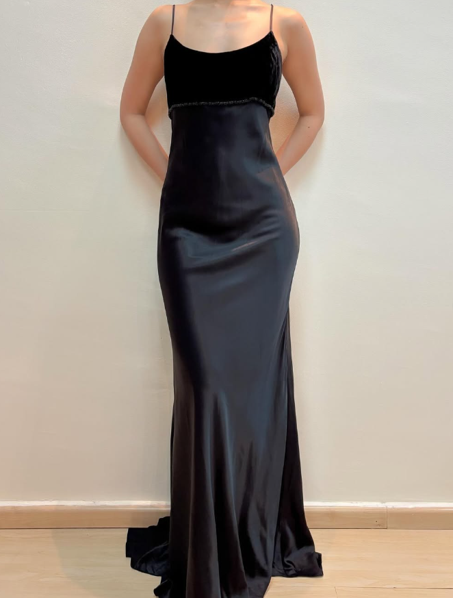 Elegant Sheath Spaghetti Strap Velvet Satin Long Prom Dress Evening Dress DP1657