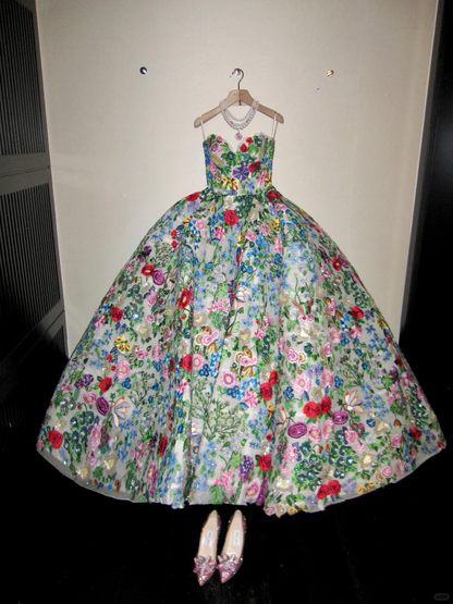 Elegant Ball Gown Sweetheart Neck Embroidery Flower Tulle Long Party Dress Prom Dress DP2528