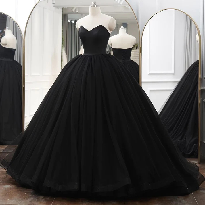 Classic Black Tulle Birthday Party Dress Ball Gown Sweet 16 Prom Dress DP239