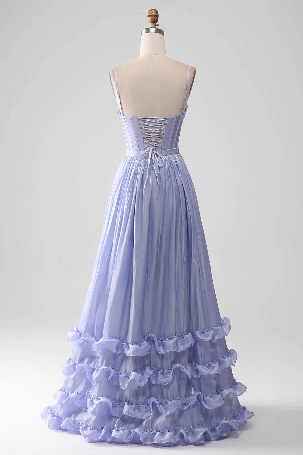 Purple A Line Spaghetti Strap Ruffle Satin Long Prom Dress Graduation Prom Dress DP2250
