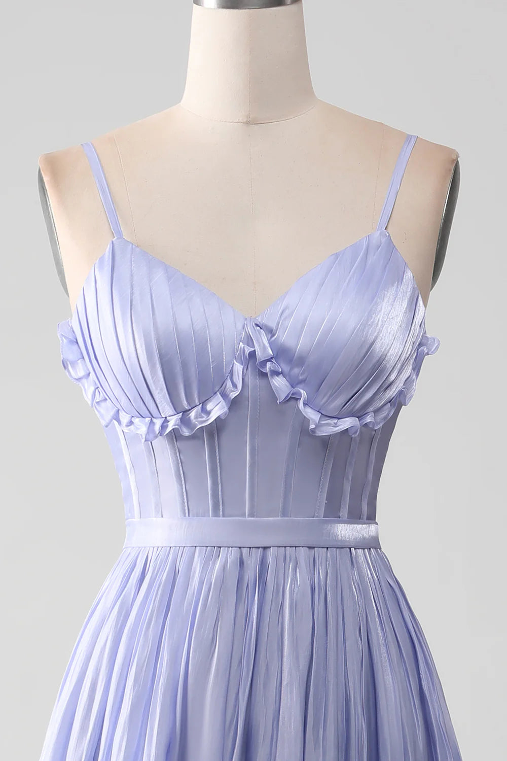 Purple A Line Spaghetti Strap Ruffle Satin Long Prom Dress Graduation Prom Dress DP2250
