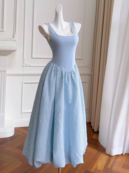 Backless Square Collar Light Blue Elegant Prom Dress  DP244