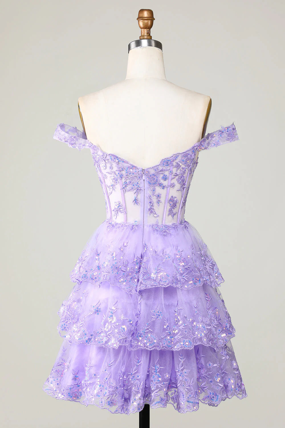 Elegant A Line Off the Shoulder Sequin Layered Purple Tulle Homecoming Dress DP757