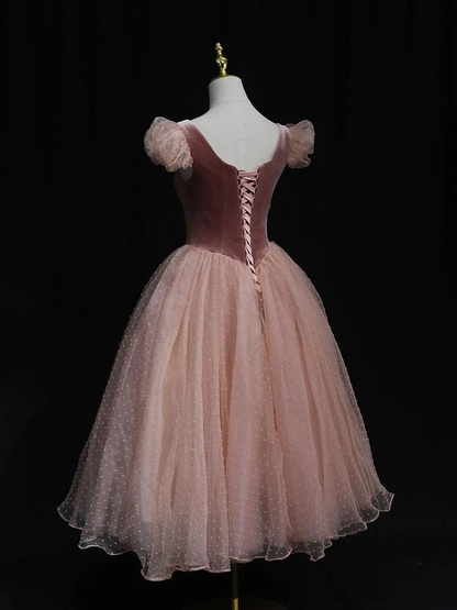 Cute Pink Vlevet Tulle Short Prom Dress Homecoming Dress DP447