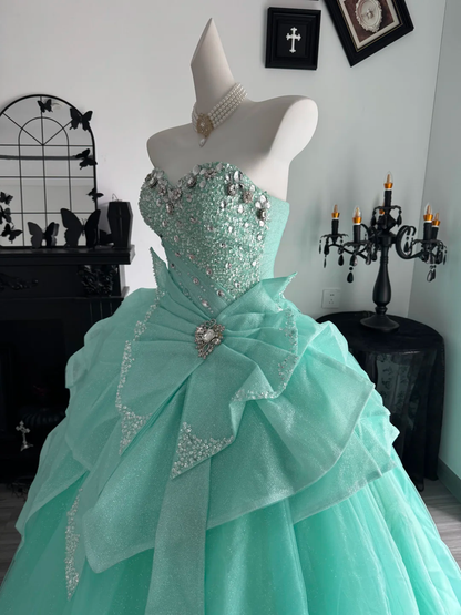 Mint Green Ball Gown Sweetheart Neck Sequin Beaded Tulle Prom Dress Quinceanera Dress DP6965
