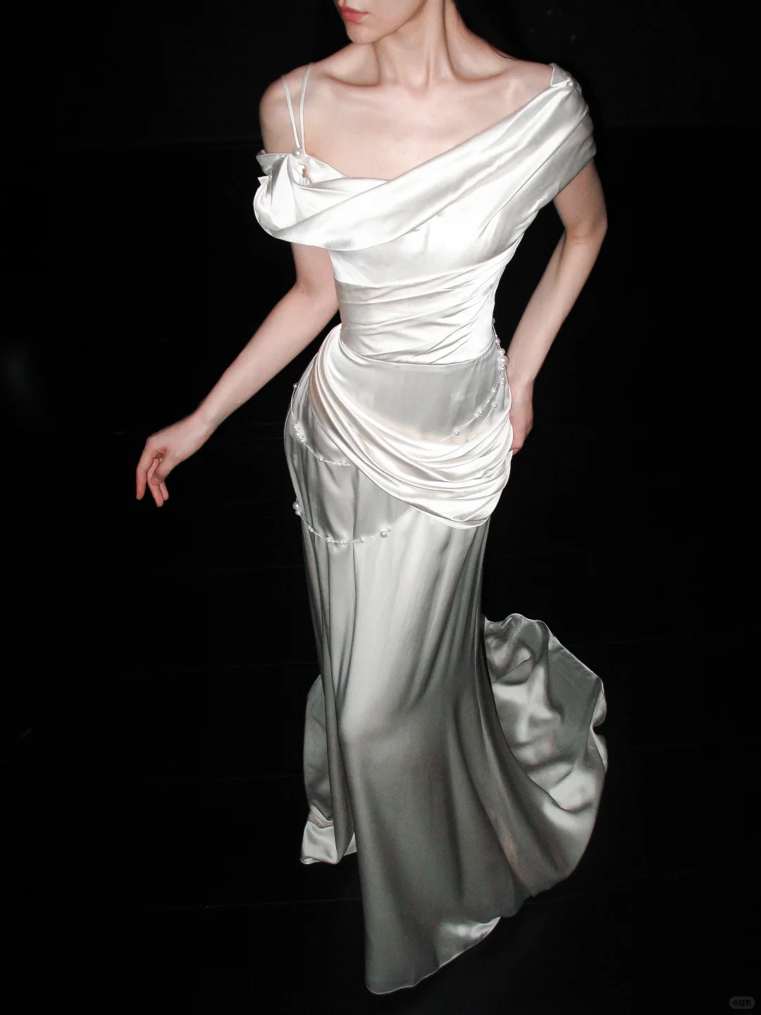 Charming Sheath Off the Shoulder Pearl White Satin Long Wedding Dress DP6374