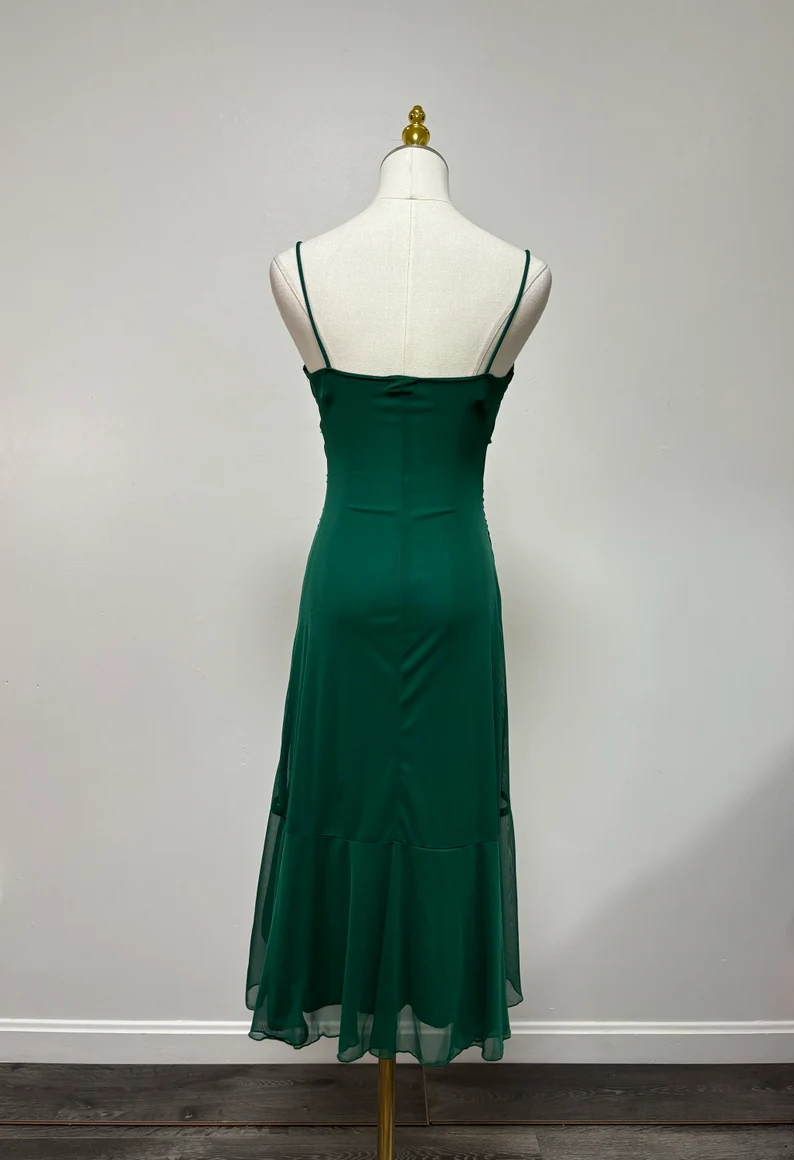 Vintage Green Spaghetti Straps Chiffon Homecoming Dress Short Party Dress DP553