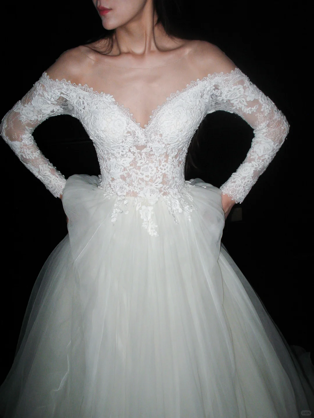 White Ball Gown Long Sleeve Exquisite Lace Tulle Long Wedding Dress DP8106