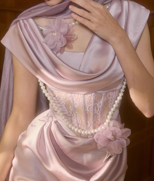 Purple Elegant Sheath Strap Pleated Lace Satin Prom Dress Birthday Dress Formal Dress DP3220