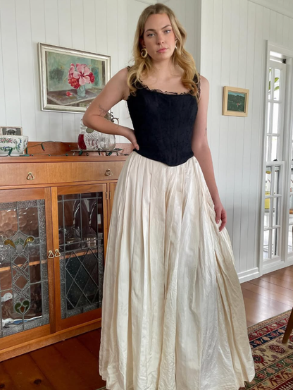 Simple A Line Strap Black Corset Champagne Satin Long Prom Dress Graduation Prom Dress DP2202