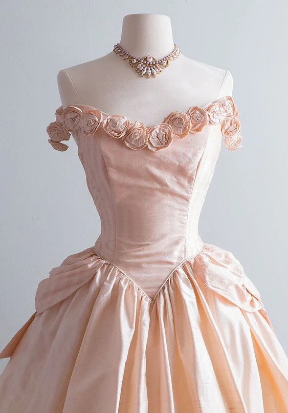 Vintage Off Shoulder A Line Long Prom Dress Party Dress DP655