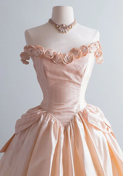 Vintage Off Shoulder A Line Long Prom Dress Party Dress DP655