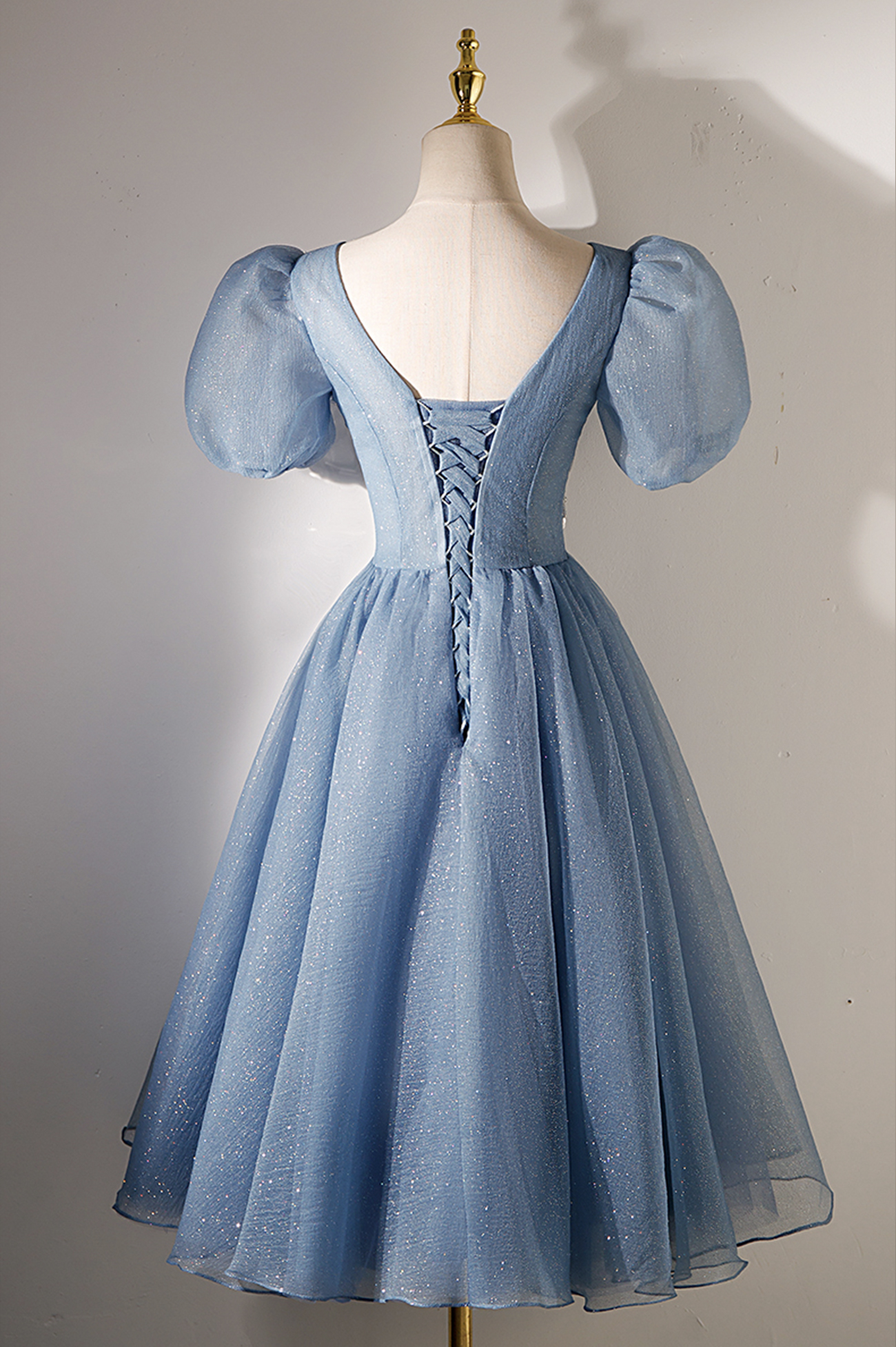 Blue Tulle Beaded Short Prom Dress Homecoming Dress DP352