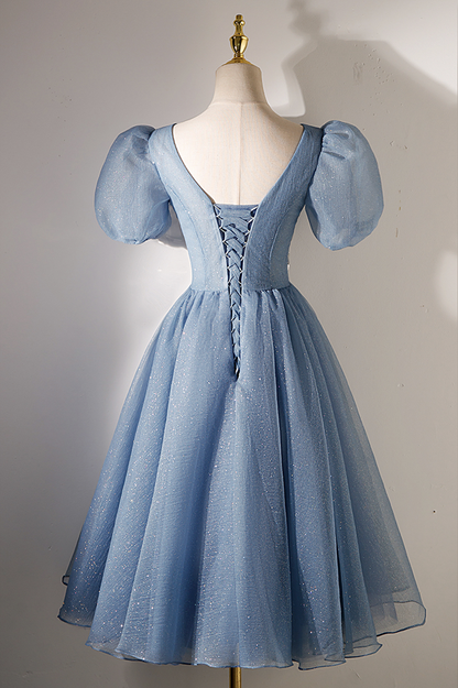 Blue Tulle Beaded Short Prom Dress Homecoming Dress DP352