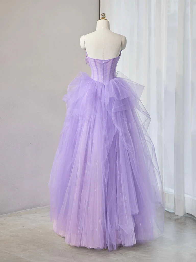 Purple Sweetheart Neck Tulle Lace Applique  Long Prom Dress Party Evening Dress DP069