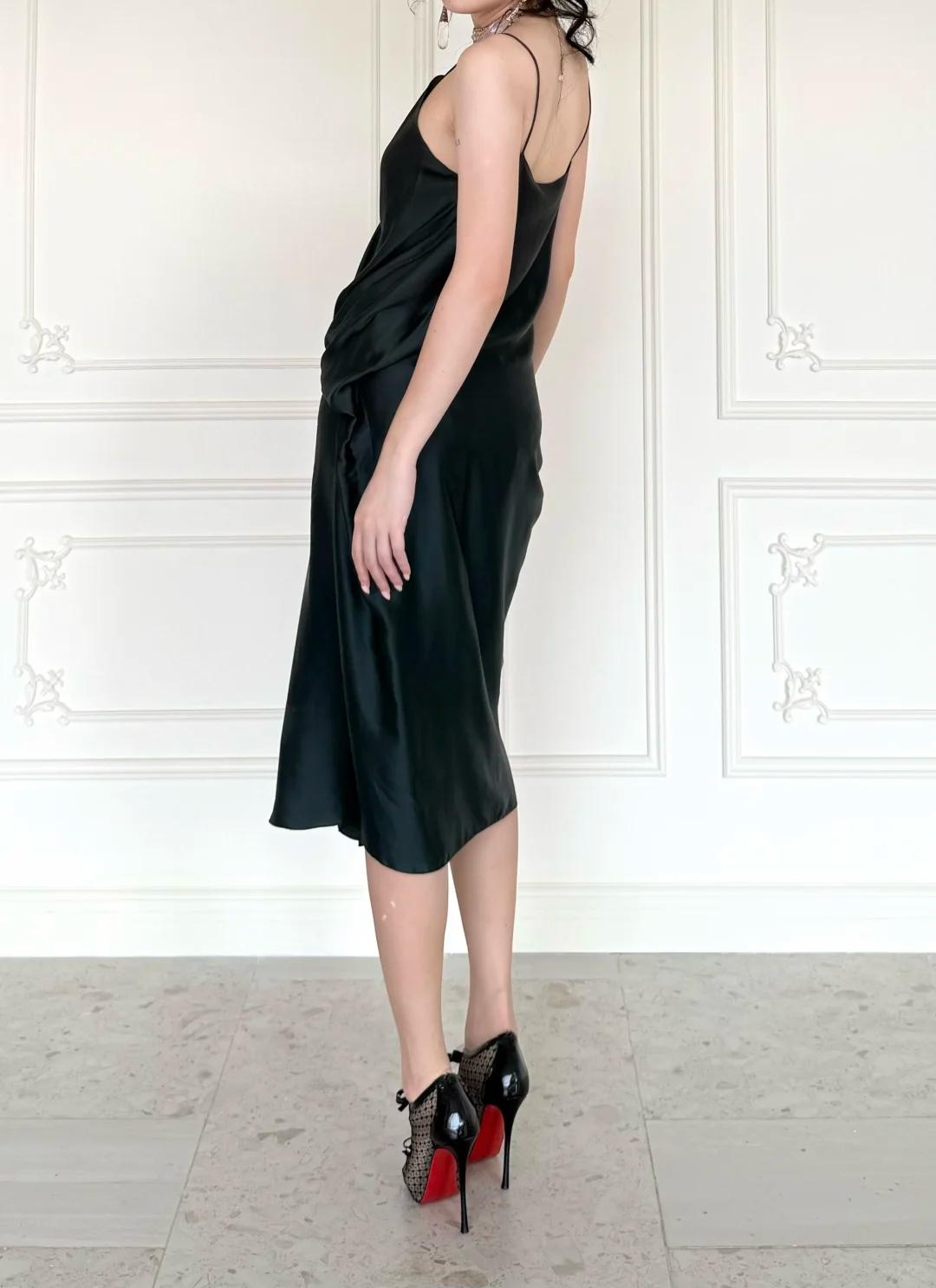 High-class A Line Spaghetti Straps Black Satin Backless Short Prom Dress Homecoming Dress DP6453