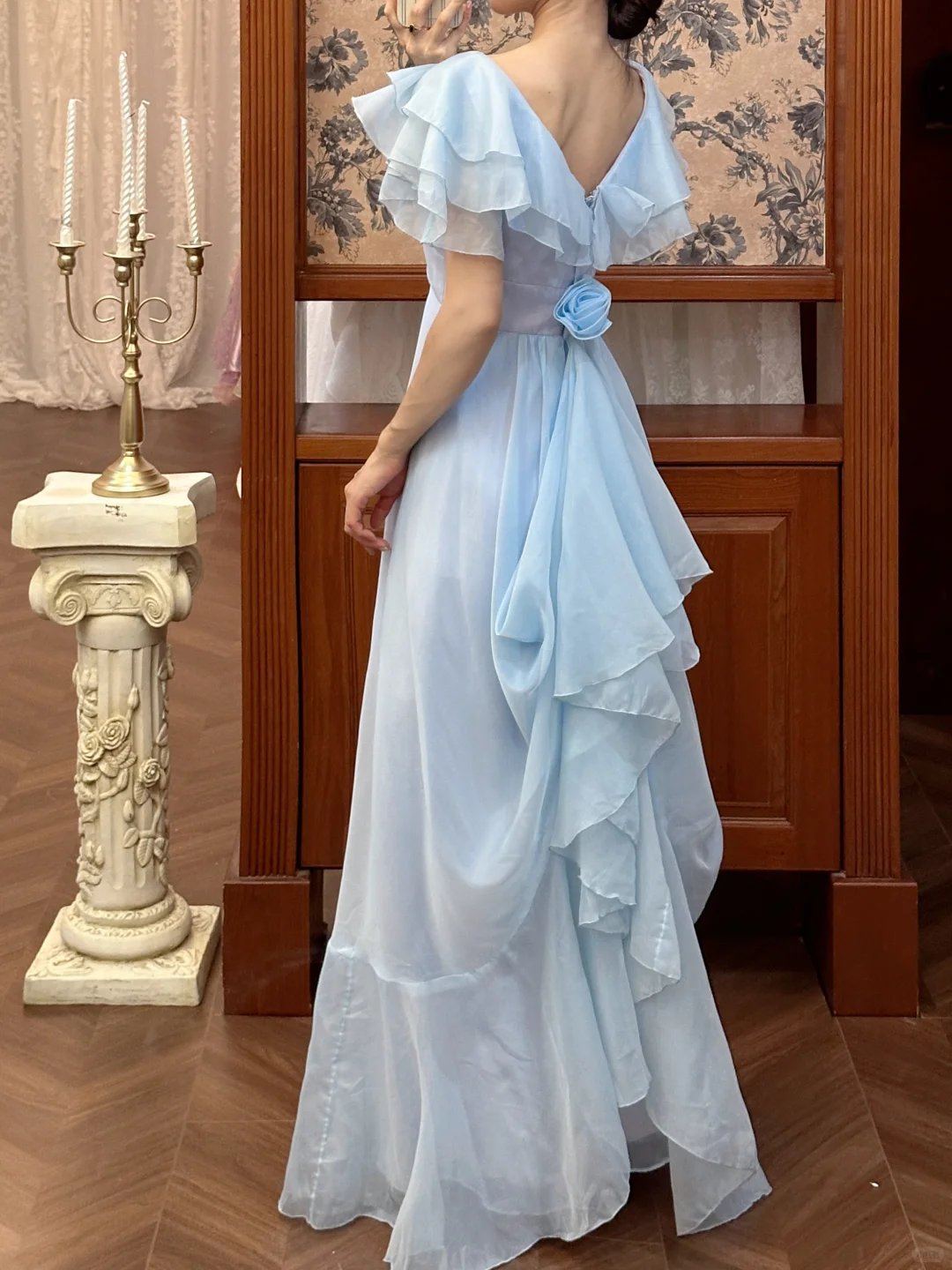 Vintage Simple A Line Off the Shoulder Layered Blue Chiffon Prom Dress DP4825