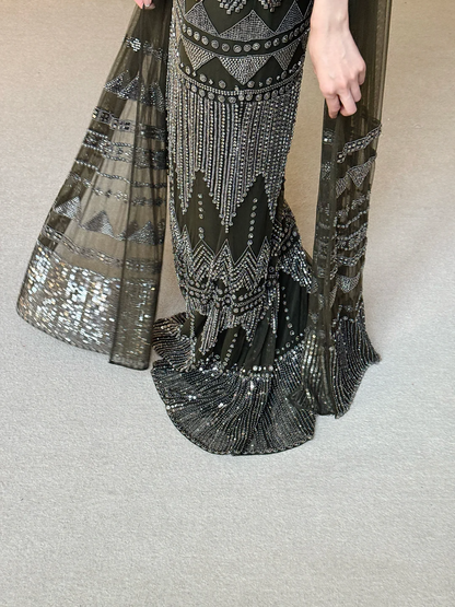 Stunning A Line Straps Exquisite Beaded Black Chiffon Long Prom Dress Party Dress DP4466