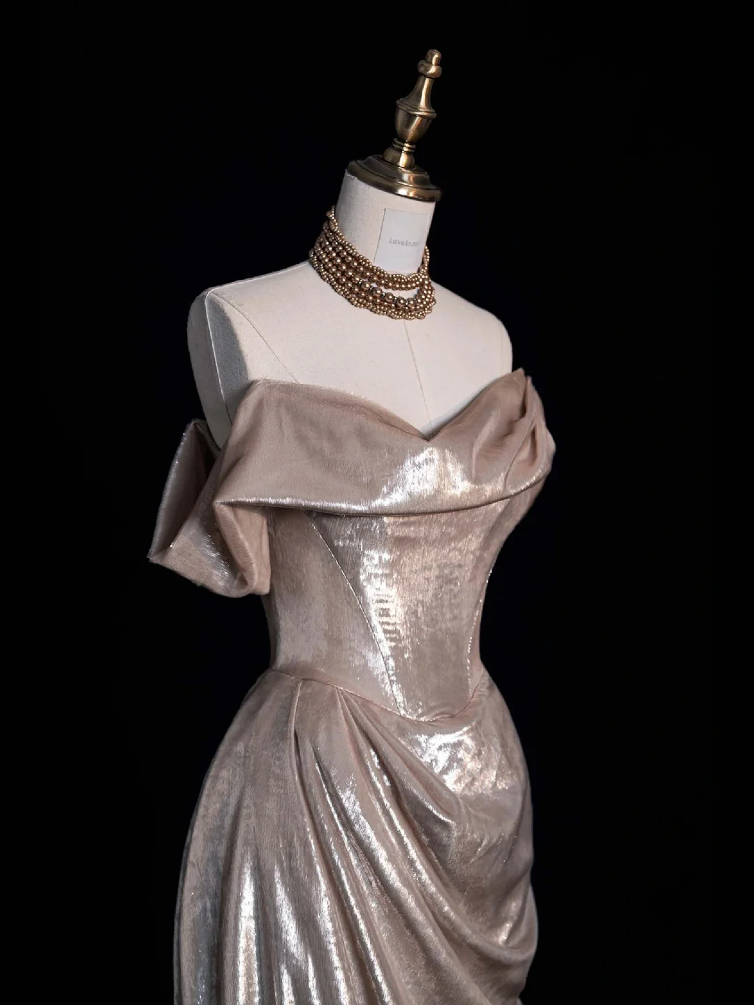 Champagne A Line Off the Shoulder Satin Party Dress Prom Graduation Prom Dress DP1987