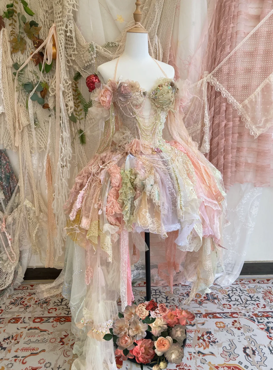 Dreamy Multi-color A Line Halter Floral Lace Tulle Short Homecoming Dress DP3761