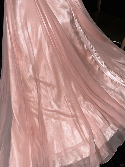 Gentle Pink A Line Sweetheart Neck Tulle Satin Prom Dress Party Evening Dress DP5338