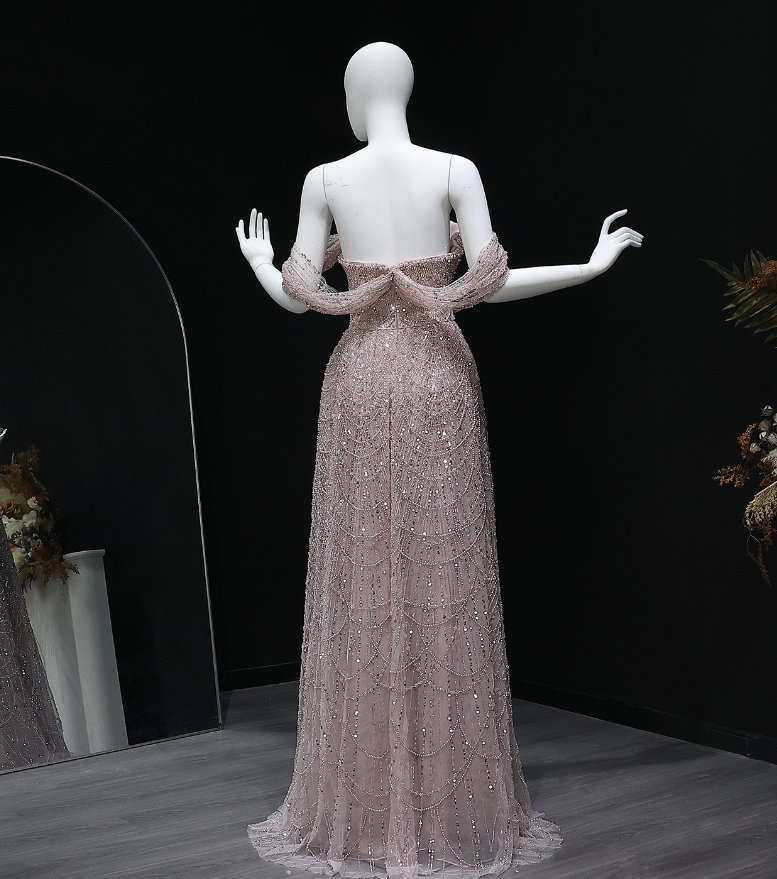 Gorgeous A Line Off the Shoulder Beaded Tulle Prom Dress Evening Dress DP1933