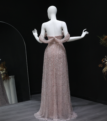 Gorgeous A Line Off the Shoulder Beaded Tulle Prom Dress Evening Dress DP1933