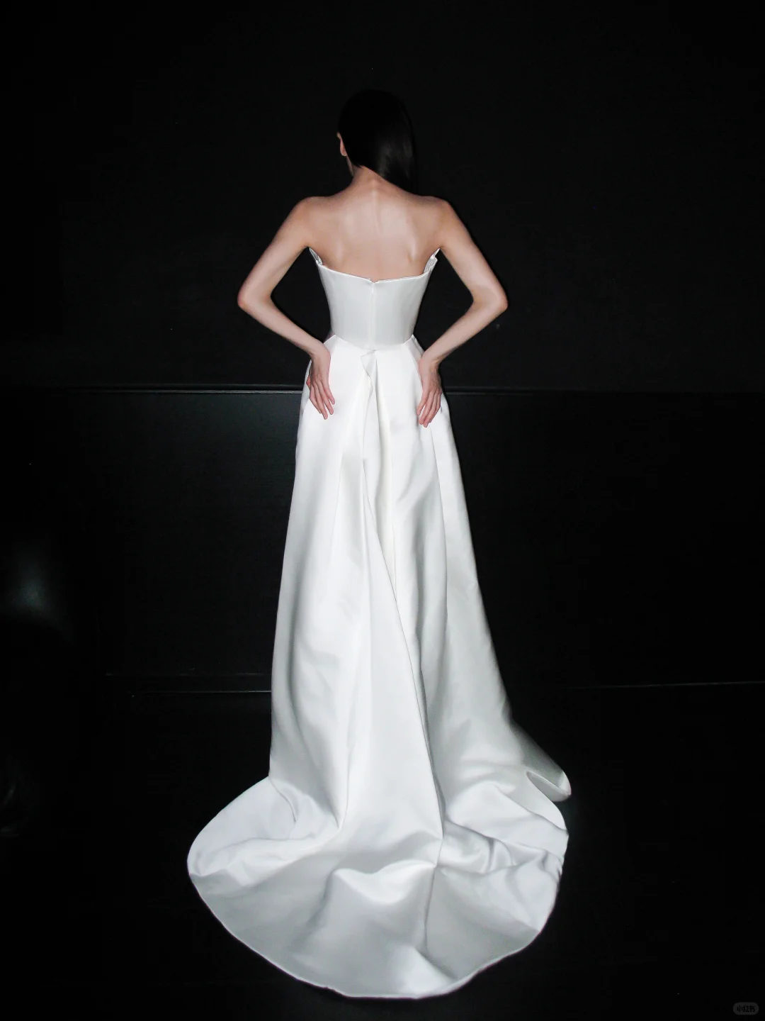 High-class Unique A Line Strapless White Satin Long Wedding Dress DP6377