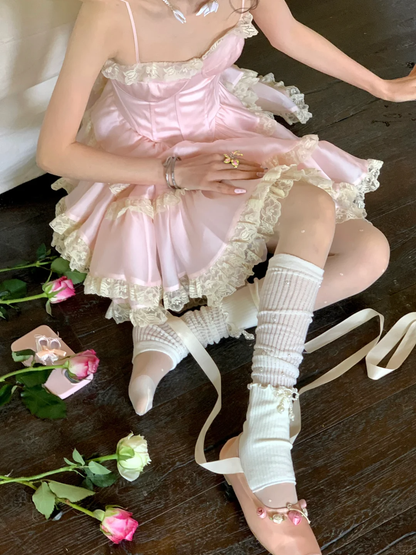 Cute A Line Strapless Lace Pink Satin Short Homecoming Dress Birthday Dress DP2450