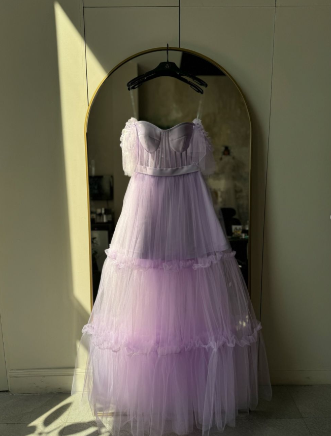 Black A Line Straps Corset Layered Tulle Prom Dress Party Dress Evening Dress DP3381