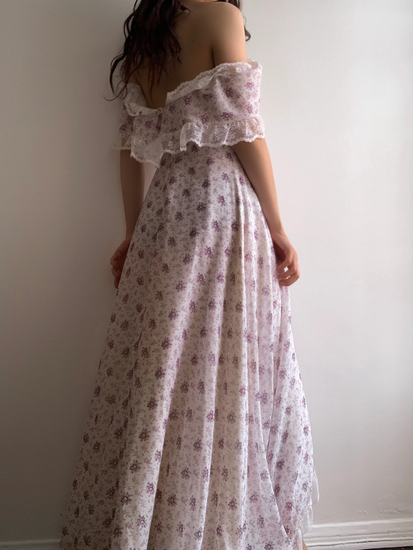 Purple Print Floral A Line Off the Shoulder Lace Chiffon Prom Dresses Evening Dress Date Dress DP3420