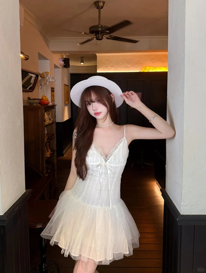 Cute A Line Spaghetti Strap White Lace Tulle Mini Homecoming Dress Cocktail Dress DP2618