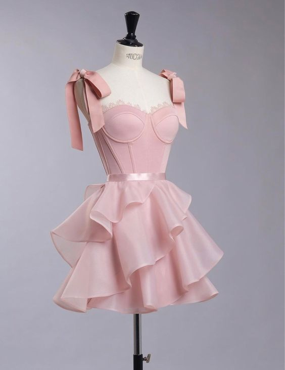 Chic Pink Organza Homecoming Dress Birthday Outfits Prom Dress DP139