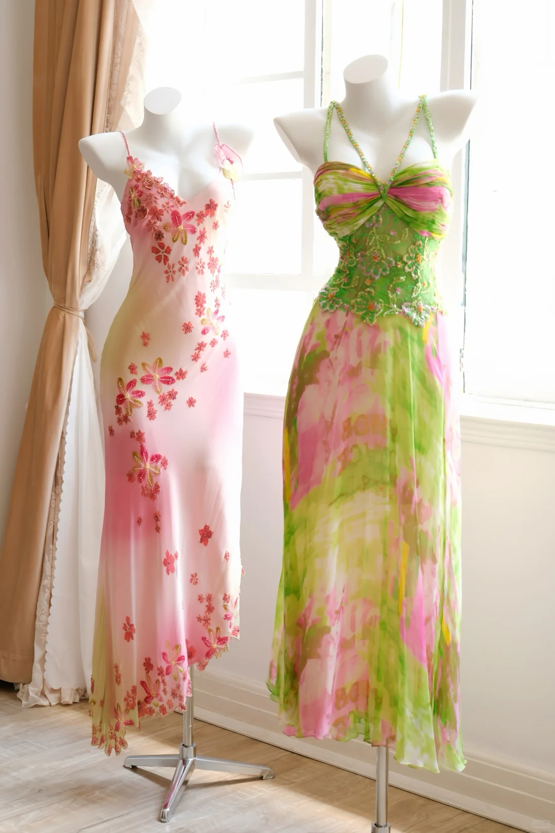 Vintage Bright Green A Line Halter Beaded Chiffon Prom Dress Evening Dress DP8263