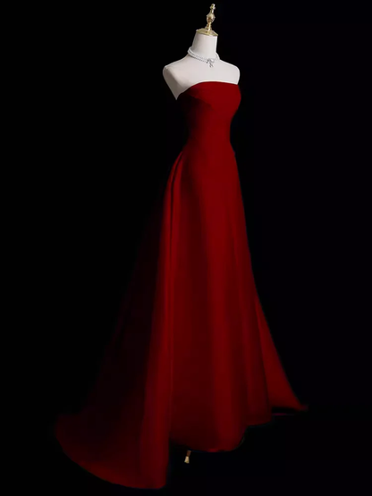 Sexy Strapless Burgundy Long Prom Dress Party Evening Dress DP704